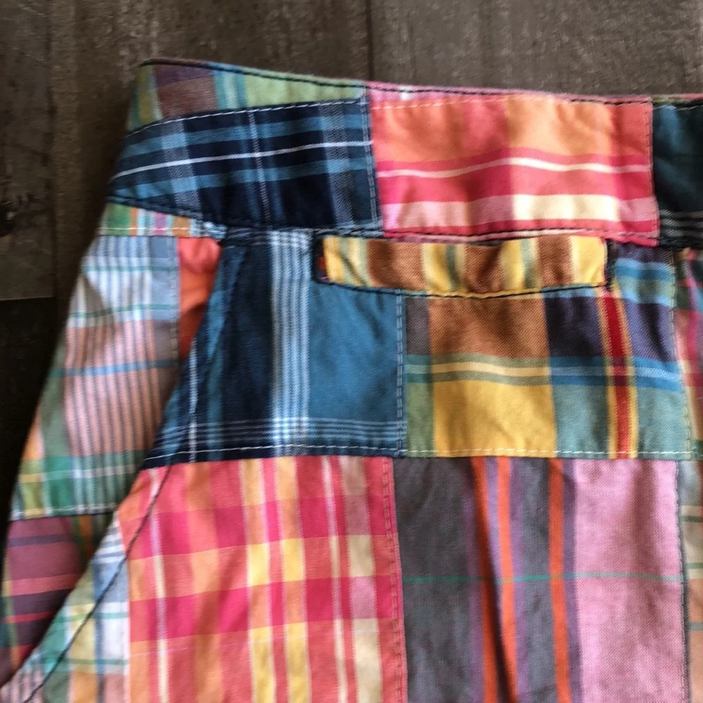 Larry Levine Patchwork Plaid Mini Skirt in Pink, Yellow, Blue - Picture 3 of 7